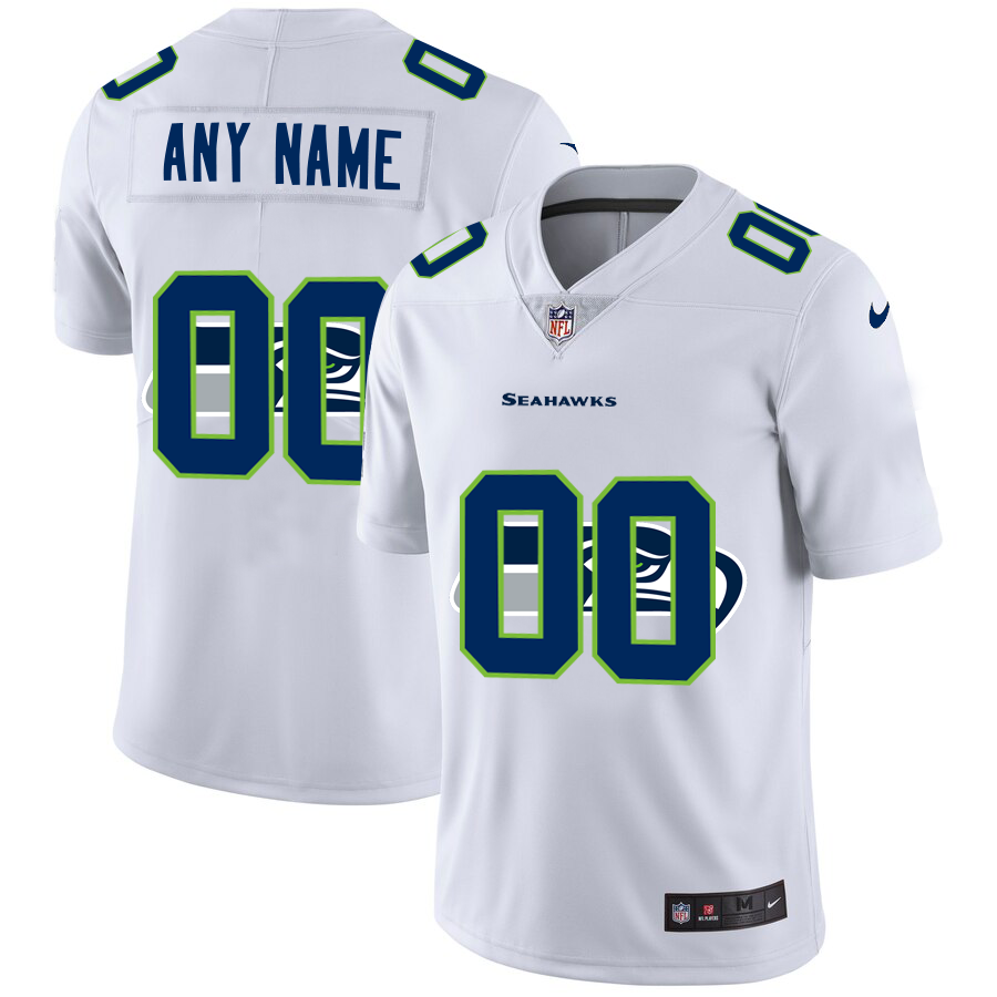 Wholesale Seattle Seahawks Custom White Men Nike Team Logo Dual Overlap Limited NFL Jersey